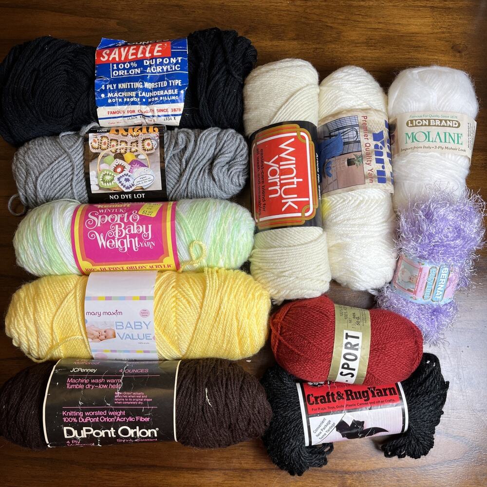 2+ lb Lot of Miscellaneous Yarn for Needle Craft Various Weights Colors Skeins